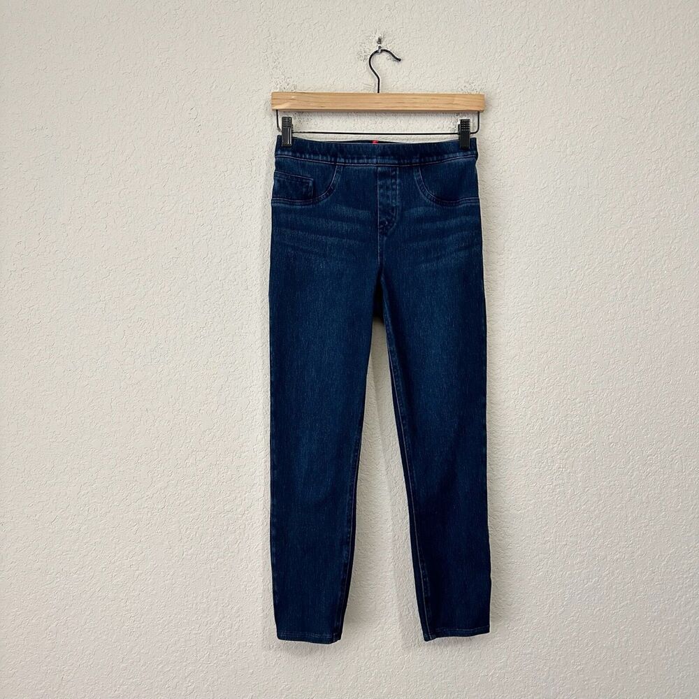 SPANX High Rise Jean-ish Ankle Leggings Stretch in Dark Blue Wash